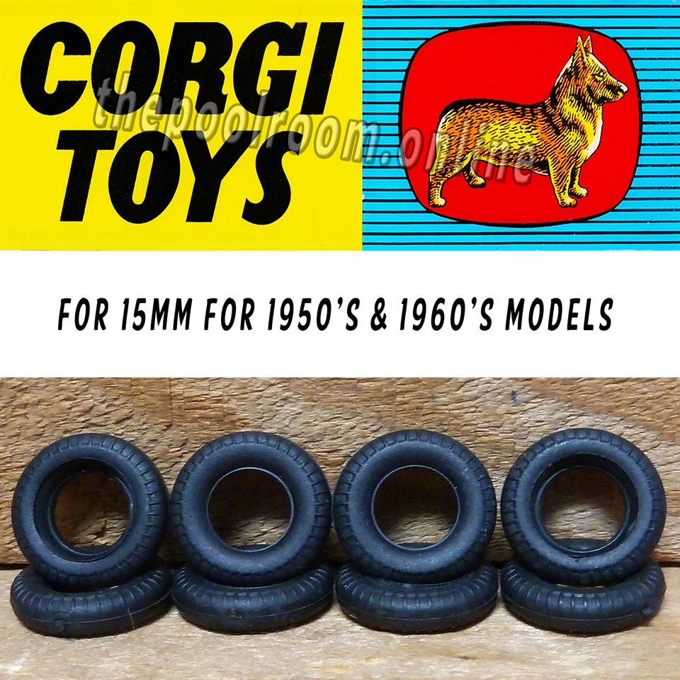 CORGI TOYS TYRES - 15mm Black Round Tread For 1950's/1960's models X 20 TYRES - image 1 of 1