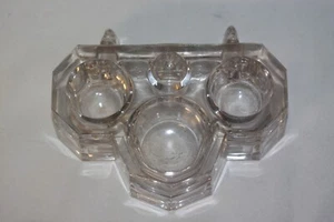 Vintage Desktop Glass Triple Inkwell Base Fountain Pen Rest Holder - Picture 1 of 4