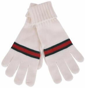 New Gucci Men's $175 294732 White Green Red Stripe Wool Gloves Mittens LARGE