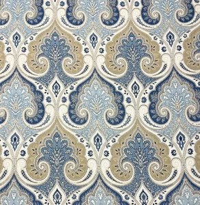 KRAVET LATIKA DELTA BLUE DAMASK MEDALLION 100% LINEN MULTIUSE FABRIC BTY 54"W - Picture 1 of 6