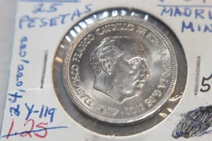 SPAIN 25 PESETAS 1957 (1969) MADRID MINT - Picture 1 of 2