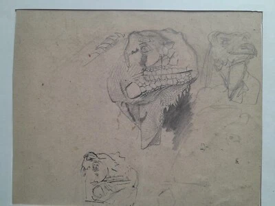 dessin ancien 19ème gustave surand étude monstre musée Los Angeles original 1888 - Photo 1/2