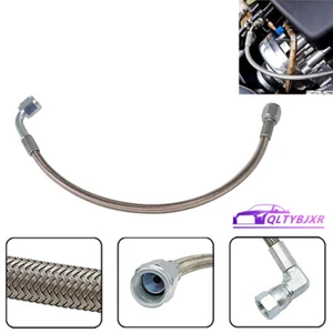 4AN Braided Turbo Oil Feed Line 12" Length Hose Steel AN4 90Degree Straight PTFE - Picture 1 of 10