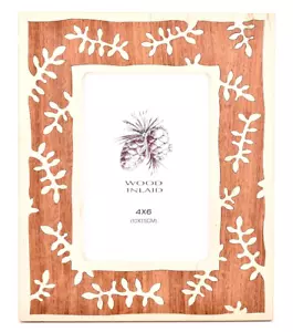 Pine Needles Inlaid Wood Frame,Beige Needles,Brown,4"x6",Rustic,Natural,Handmade - Picture 1 of 2