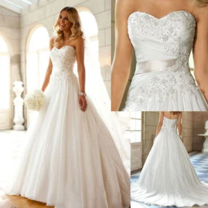 New white ivory organza Strapless beaded wedding bridalmaids dress size 6 to 18 - Picture 1 of 6