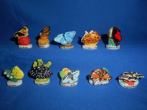  BUTTERFLIES Moths Butterfly Set 10 Mini Figurines FRENCH Porcelain FEVES Figure