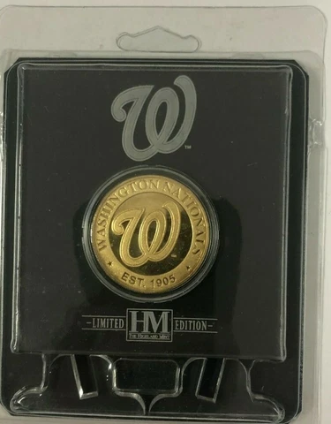 The Highland Mint MLB Washington Nationals Bronze Challenge Coin with Stand Cover