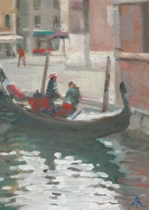 ORIGINAL MICHAEL RICHARDSON Campo dei Frari gondola Venice italian OIL PAINTING - Picture 1 of 1