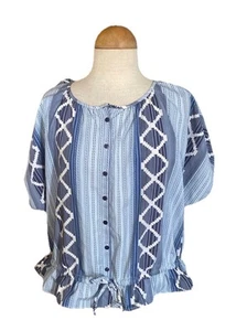 Lee Short Sleeve Blue Shirt Shirt With Drawstring Waist SZ S Boxy Style - Picture 1 of 4