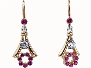 Mid-Century 18 K 750 Gelb Gold 0,38 ct Rubin 0,20 ct Brillant Retro Ohrringe! - Bild 1 von 6