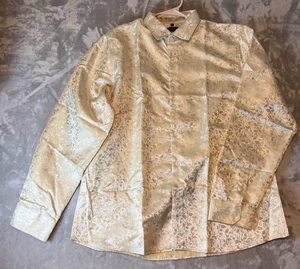 Barry Wang Paisley Camicia Uomo 2XL Misto Seta Panna L/S Bottoni Celebrazione - Foto 1 di 9