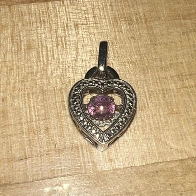 STERLING SILVER DANCING FLOATING PINK SAPPHIRE HEART PENDANT - Image 1 of 4