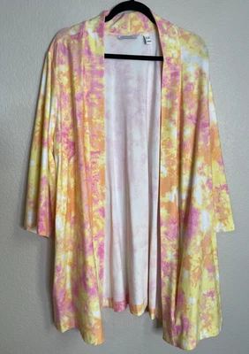 Cárdigan abierto Isaac Mizrahi Live Talla 3X colorido tie dye bolsillos hippie boho Foto 1 de 4