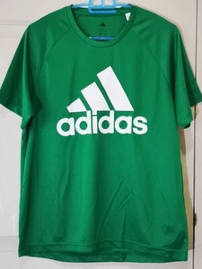 Adidas x Tee ADIDAS Big Logo POLYESTER FOOTBALL SHIRT SOCCER JERSEY M Green - Picture 1 of 9