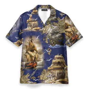 Amazing Pirate Ship Mens Buttons Up Shirts Hawaiian Shirt - Picture 1 of 2