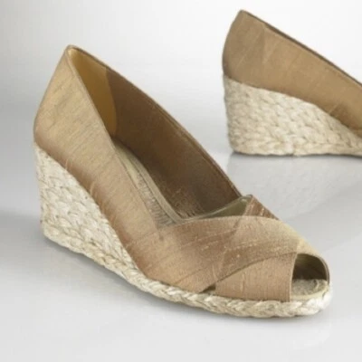 RALPH LAUREN CECILIA GOLD CUTE ESPADRILLES WEDGES US 9.5 I LOVE SHOES SPAIN - Image 1 of 3