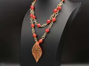 Collar Mujer Cadena Piedras Rojas Coral Vidrio De Murano Collar Doble Vuelo - Imagen 1 de 9