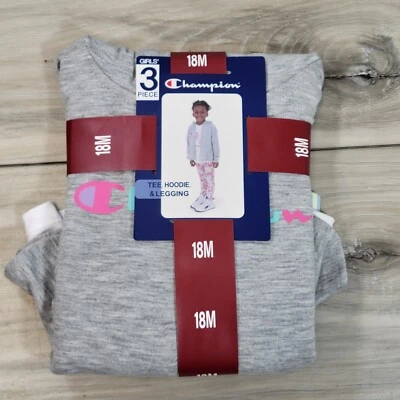 Conjunto de 3 piezas Champion para niños 18M camiseta de manga corta, cremallera sudadera con capucha y conjunto de jogger nuevo Foto 1 de 4