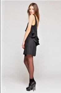 MORGAN CARPER Anthropologie Black Sateen Shift Dress with Back Ruffles Sz 6 - Picture 1 of 13