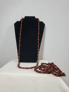 Handmade Women Long African Necklace With Matching Bracelet Brown Black - Picture 1 of 3