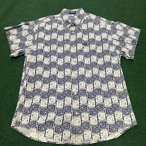 Vintage Guess Jeans Short Sleeve Hawaiian Men's Shirt Medium Blue Beach Summer - Picture 1 of 8