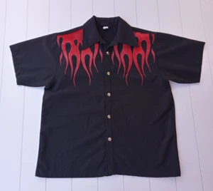 Vintage Anchor Blue Men Red Velvet Flames Fire Y2K Button down Shirt Size Large - Picture 1 of 7