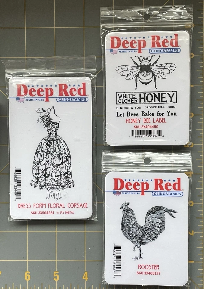 深红色橡胶艺术邮票未安装公鸡蜂蜜蜂或礼服形式 ~ 您可挑选 — 第 1/2 张图片