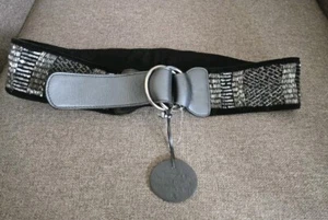 CHICOs Womens Black Leather Waist Belt-Beaded & Embellished-Size Small-NWT - Picture 1 of 6
