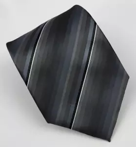 John Ashford Polyester Tie Black Blue White Gray Stripes Men Necktie 58 x 3.5/8 - Picture 1 of 5