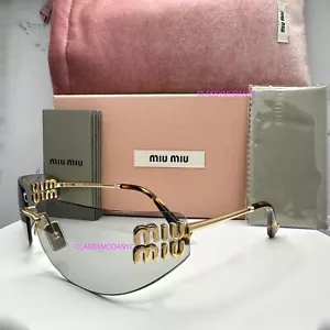 New MIU MIU Runway Rimless Sunglasses MUA51S Gold Gray 5AK50K Lens - Picture 1 of 24