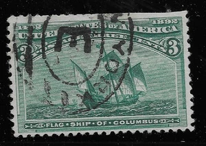 US Scott #232, Single 1893 Flagship of Columbus 3c FVF Used - Picture 1 of 1