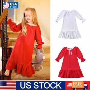 Kids Girls Winter Warm Flannel Pajamas Nightdress Sleepwear Nightgown Princess - Picture 1 of 24