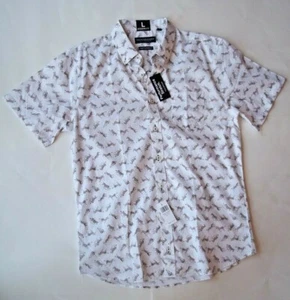 Large NICK GRAHAM Short Sleeve Button ZEBRA Theme SHIRT Performance Stretch Fab  - Picture 1 of 8