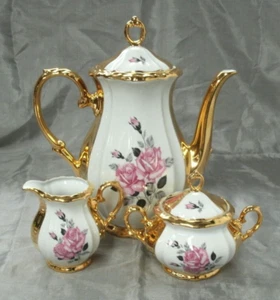 Vtg Bareuther Bavaria #581 Coffee Pot Serving Set Creamer Sugar Bowl w/Lid HTF - Picture 1 of 8