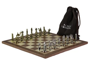 Walnut Personalised Metal Chess Set with Drawstring Bag 14 Inch - Picture 1 of 12