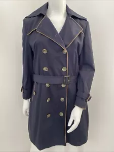 Village 20 Thurman Midnight Blue Pure Cotton Belted Long Trench Coat Jacket - Bild 1 von 23