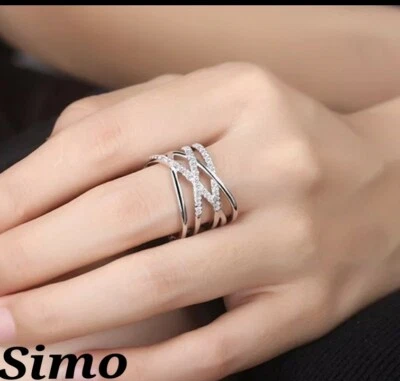 ANELLO DONNA ARGENTO 925 ZIRCONI REGOLABILE FASCIA INCROCIATO REGALO SCONTO SEXY - Immagine 1 di 4