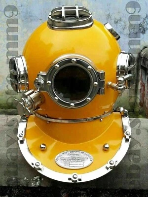 Casco de buceo vintage de latón con acabado amarillo de 18 pulgadas Royal Navy Marine Foto 1 de 2