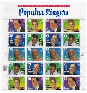 US 1994 SC 2849-2853 29c American Music Series, Popular Singers Sheet of 20 MNH - Picture 1 of 2