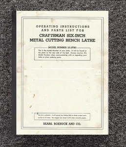 Metal Lathe Owners Instruction Manual Fits 1948 CRAFTSMAN-ATLAS 6" 101.07301 - Picture 1 of 5