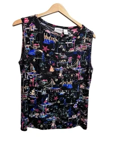 Chicos Travelers Sz 3 XL Top Shirt Blouse Coastal Art To Wear Packable Stretch - Picture 1 of 5