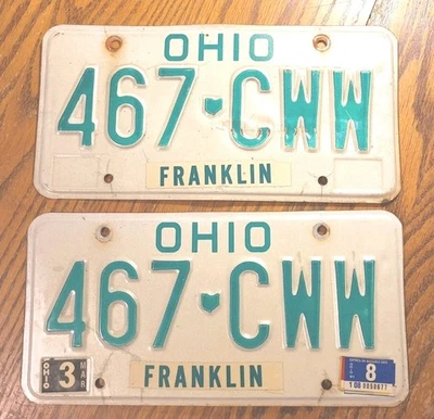 Пара номерных знаков 1991 Огайо.  467 CWW. ОКРУГ ФРАНКЛИН ОГАЙО США - Изображение 1 из 4