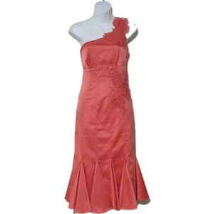 Karen Millen Silk Dress Coral/peach One Shoulder Lined Size 10 Uk - Picture 1 of 10