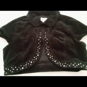 Girls 16 Justice Black Velvet Rhinestone Embellished Cropped Shrug Bolero - Picture 1 of 3