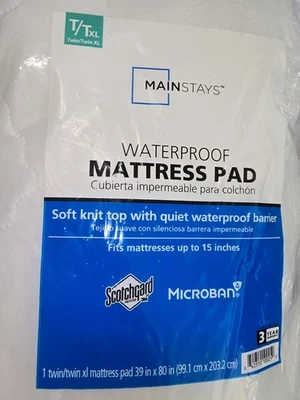 Waterproof Mattress Pad, Twin/Twin XL, Mainstays Brand New! - Image 1 of 3