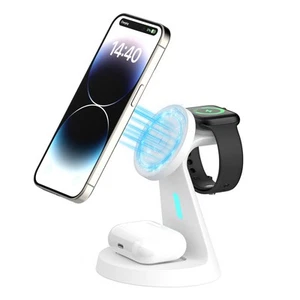 Laser 3 in 1 Wireless Charging Stand for Phone Watch Earbuds Fast Charge White - Zdjęcie 1 z 13
