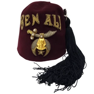 Vintage Shriners Ben Ali Fez With Tassel Brooch Rhinestone Jeweled Old Worn Hat - Picture 1 of 24
