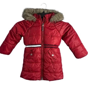 Tommy Hilfiger Girls Red Winter Coat Faux Fur Collar 4T - Picture 1 of 10
