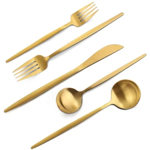 Matte Gold Silverware Set, 20-Piece Stainless Steel Flatware Set, Satin Finis... - Bild 1 von 6