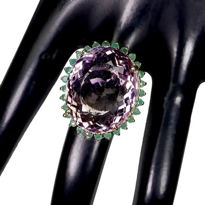 925 Sterlingsilber Ring Oval Ametrin 57ct Smaragd Handarbeit Edelstein Schmuck 9 - Bild 1 von 4